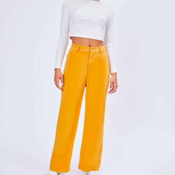 Cider Velvet High Waist Wide Leg Pants Mustard Yellow Ginger Size Large - Picture 1 of 9